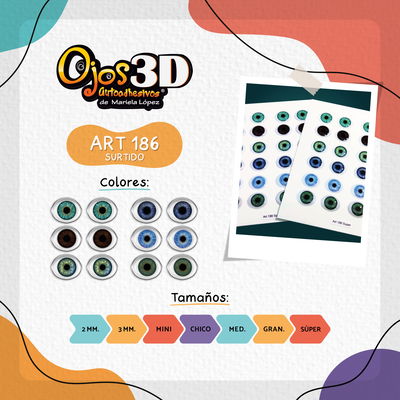 Ojos Autoadhesivos 3D Cod186 Colores Surtidos
