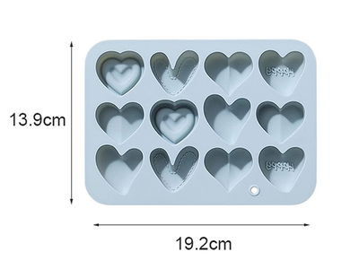 Molde Silicona -12 Corazones Decorados- Cod1008