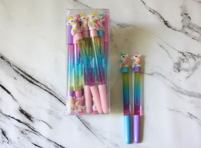 Lapicera con Unicornio y Brillos Color Azul x unidad