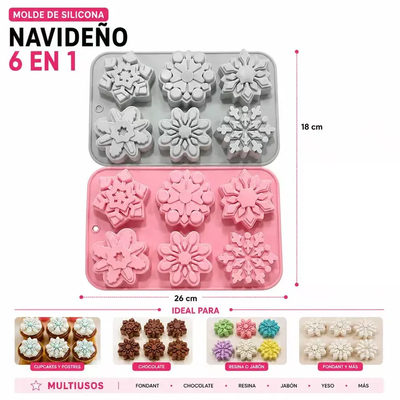 Molde Silicona - 6 COPOS DE NIEVE cod1262