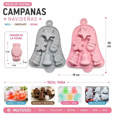 Molde Silicona - Campanas Navideñas cod1264