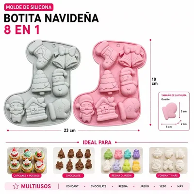 Molde Silicona - 7 Figuras - Bota de Navidad Chica cod1263
