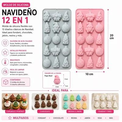 Molde Silicona - 15 FIGURAS NAVIDEÑAS - cod1284