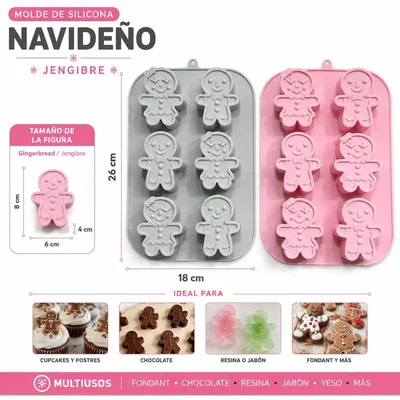 Molde Silicona - 6 Muñecos Jengibre - cod1267