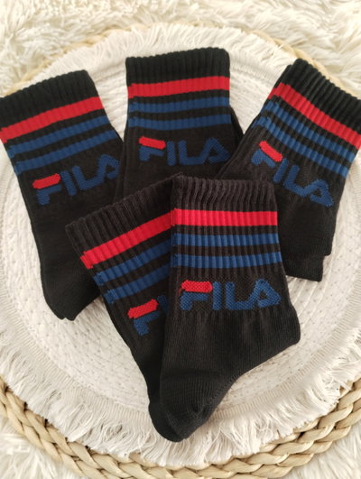 Media 3/4 Adulto Fila logo y líneas Azul y Rojo fondo negro 😍