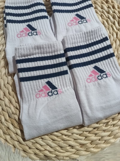 Media 3/4 ADULTO 🔥 ADIDAS blanca logo azul y rosa 