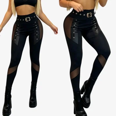 Calza combinada con microtul y cuerina