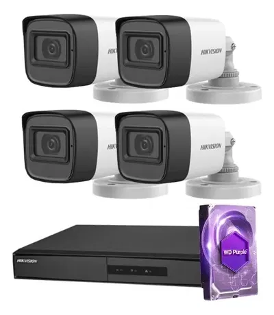 Kit Seguridad Hikvision Dvr 4 +Disco rigido 1 Tb + 4 Camaras Full Hd 2mp