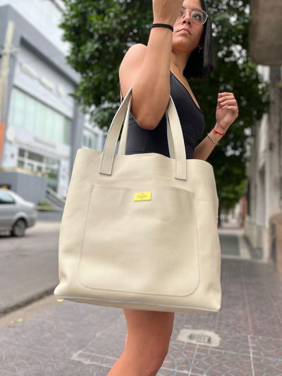 Cartera tote beige (cuero)