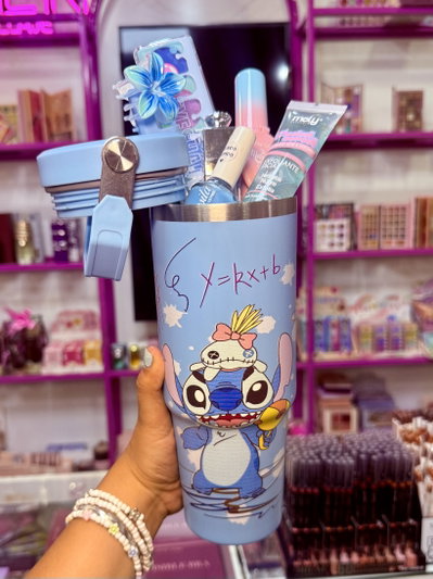 Vaso mas maquillaje stitch azul