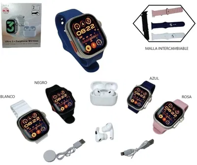 SET SMARTWATCH Y AURICULAR C/ 2 MALLAS