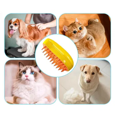Cepillo De Silicona Con Vaporizador 3 en1 Masajeador Para Mascotas Perros Gatos