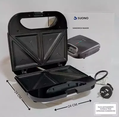Sandwichera Eléctrica Suono Placas Antiadherentes 750 W Color Negro