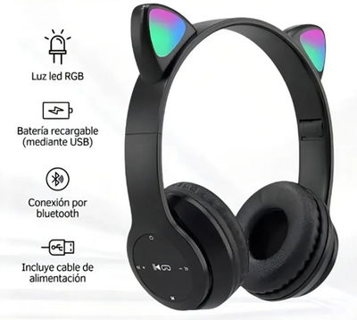 VINCHA AURICULAR BT GATITO C/LUZ NEGRO
