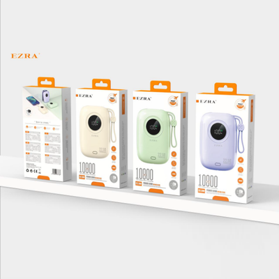 Power Bank EZRA 10000mAh Carga Rápida 22.5W con Cable Integrado