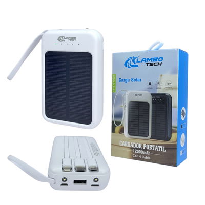 Cargador Portátil Solar Lambo Tech 12000mAh con 4 Cables Integrados
