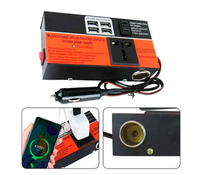 Inversor de Voltaje 12v/24v a 220v Bisutime - 200W - Ideal Autos y Camiones