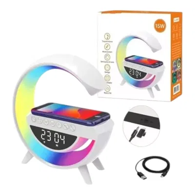 Lampara Parlante Forma G (CON RELOJ) Cargador Inalambrico