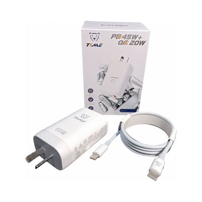 Cargador Rápido 65w Gan Con Cable Tipo-C 45w + Usb a 20w
