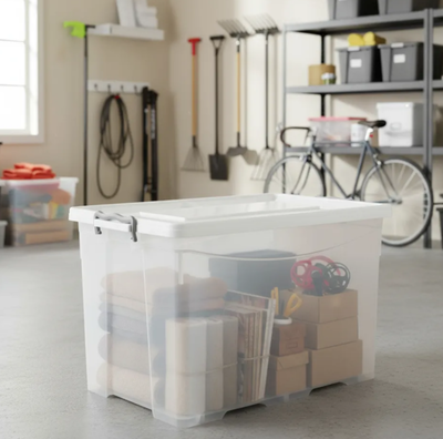 CAJA ORGANIZADORA, BAUL APILABLE PLASTICO CON RUEDAS 75 Lts