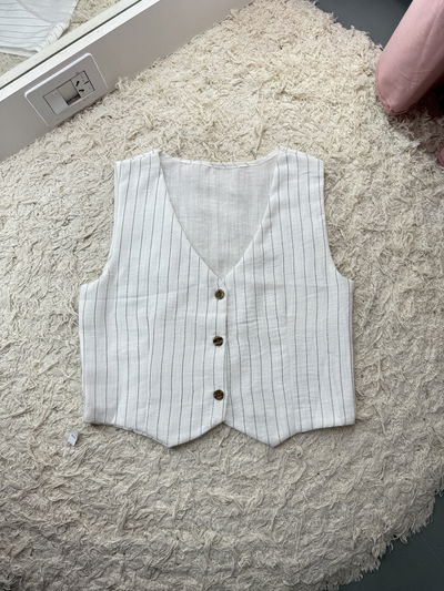 Chaleco lino rayado blanco