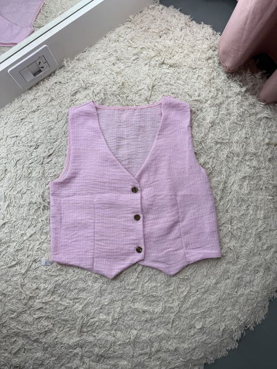 Chaleco lino rayado rosa