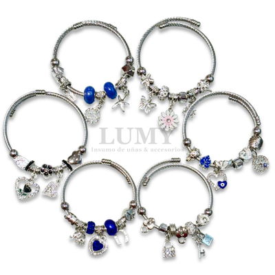 Pulsera de Acero Plateado con Dijes (Varios modelos)