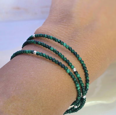 Pulsera chilenita malaquita y plata 