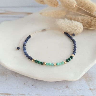 Pulsera Gold Filled Zafiro, Malaquita y Amazonita 