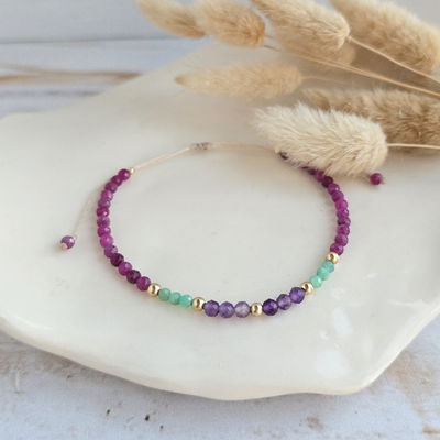 Pulsera Gold Filled Rubí, Amazonita y Amatista 