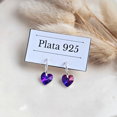 Aros corazón cristal violeta