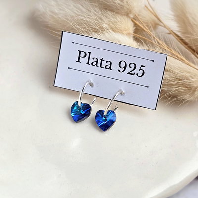 Aros corazón cristal azul