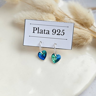 Aros corazón cristal verde 