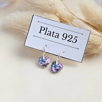 Aros corazón cristal lila