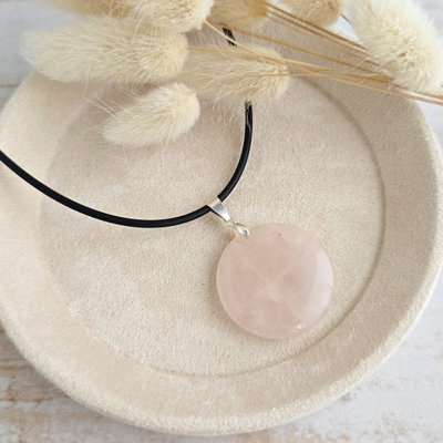 Collar Disco Cuarzo rosa 