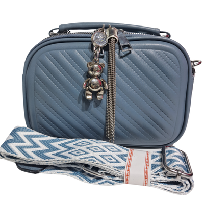 Cartera Bandolera Osito Con Correa Gruesa Azul