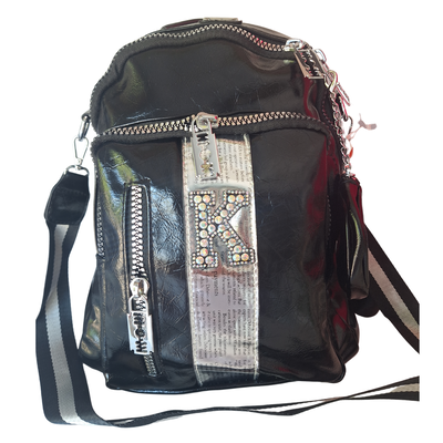 Mochila Bandolera Con Strass Negra