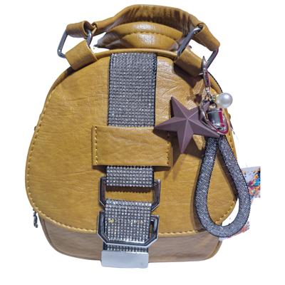 Mochila Bandolera Con Strass Mostaza