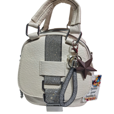 Mochila Bandolera Con Strass Natural