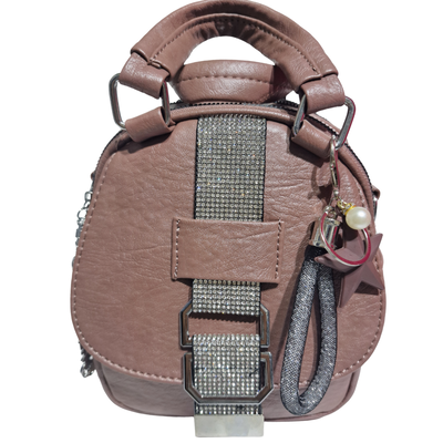 Mochila Bandolera Con Strass Rosa Viejo