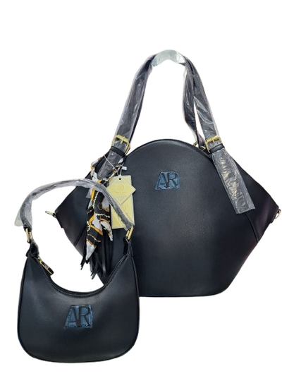 Set de Carteras Negras 2 en 1 con Pañuelo Decorativo 