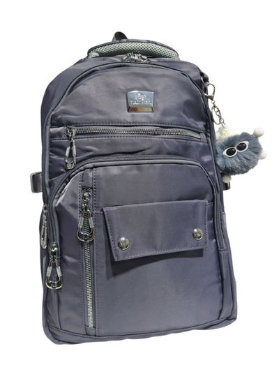 Mochila Impermeable Color Uva Con Pompón Tamaño Oficio