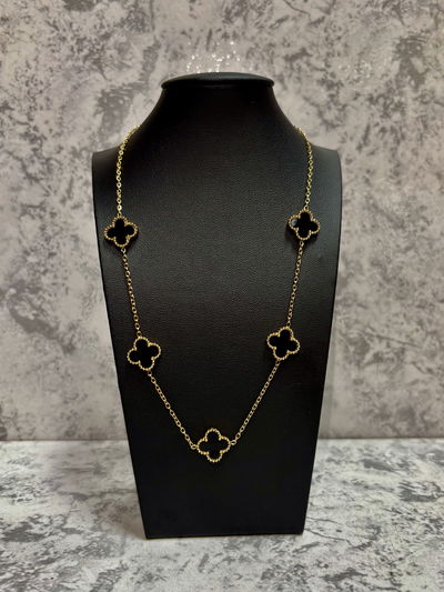 Collar cinco tréboles negro y dorado