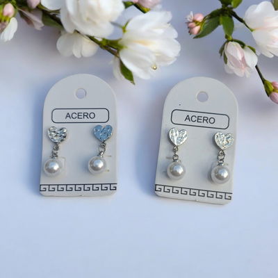  Aros corazón con perla 