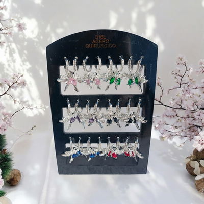 Aros Colgantes de Colibrí con Gema y Strass – Acero Blanco