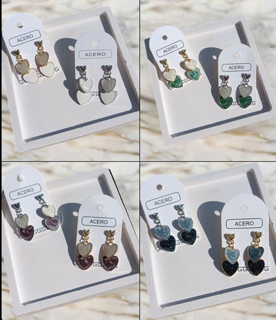 Aros colgantes corazón de acero – Tono plateado y dorado