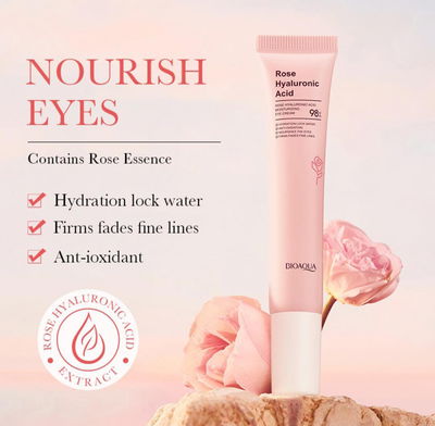 Crema contorno de ojos rosa y acido Hialuronico Bioaqua 
