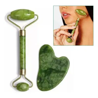 Kit de masajeador doble rodillo + piedra jade 