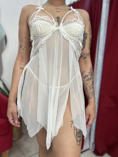 Baby doll tul y encaje talle único ( 85 al 100)