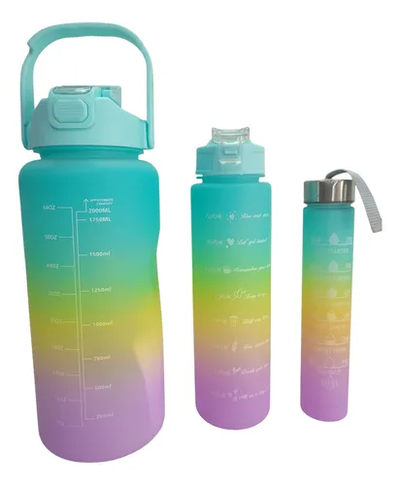 Set de 3 Botellas Motivacionales con Doble Pico